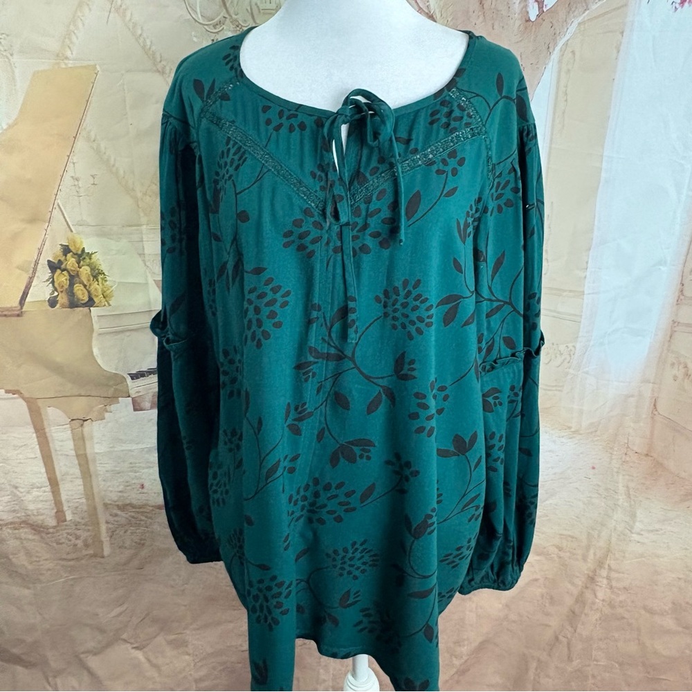 Lane Bryant Floral Green Tie Women's Top